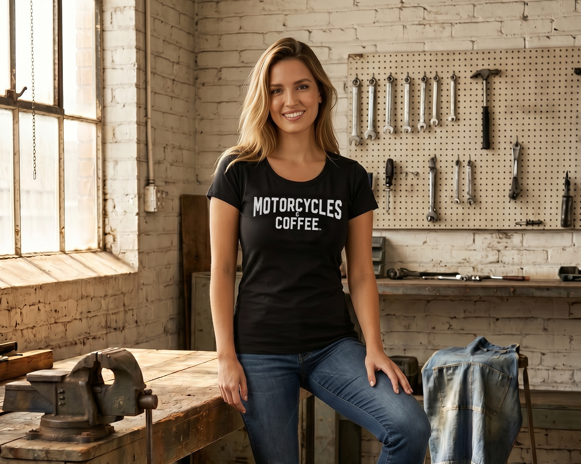 Motorcycles & Coffee New York Logo - Ladies Ideal T-Shirt