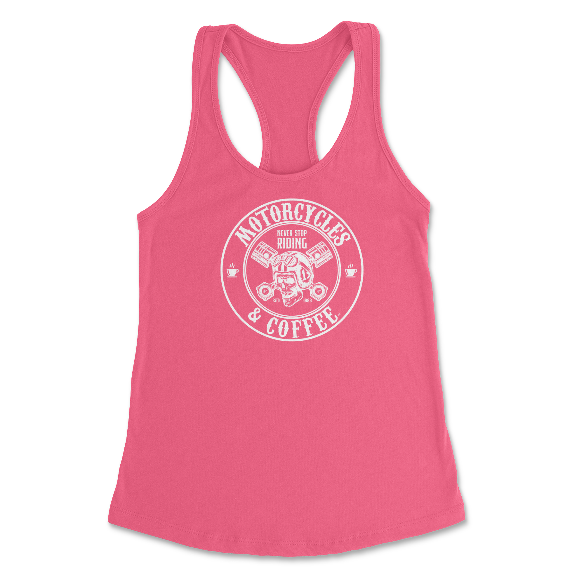 Motorcycles and Coffee Lucky Skull Ladies Racerback Tank Top