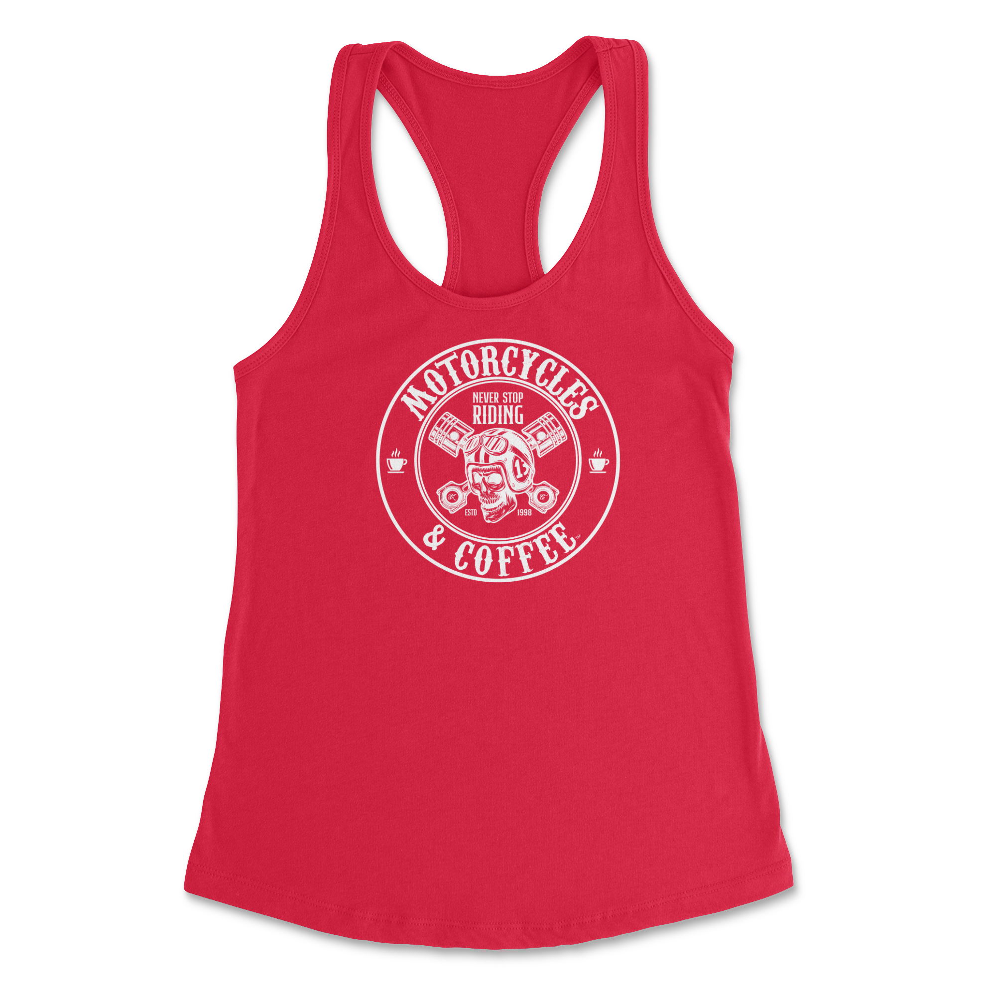 Motorcycles and Coffee Lucky Skull Ladies Racerback Tank Top