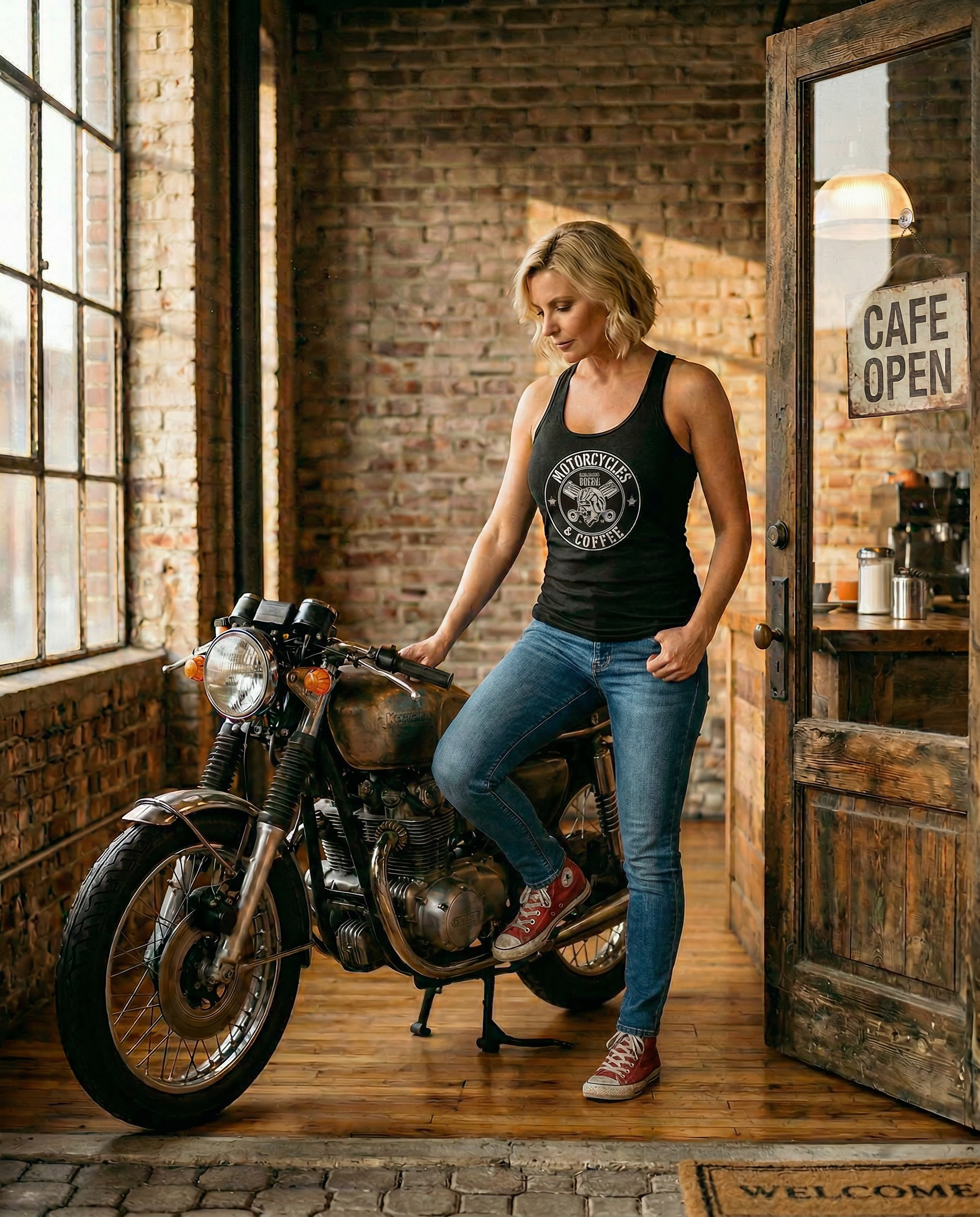 This women’s biker tank blends attitude and comfort with a striking skull graphic, ideal for bike nights, coffee runs, and everyday wear.