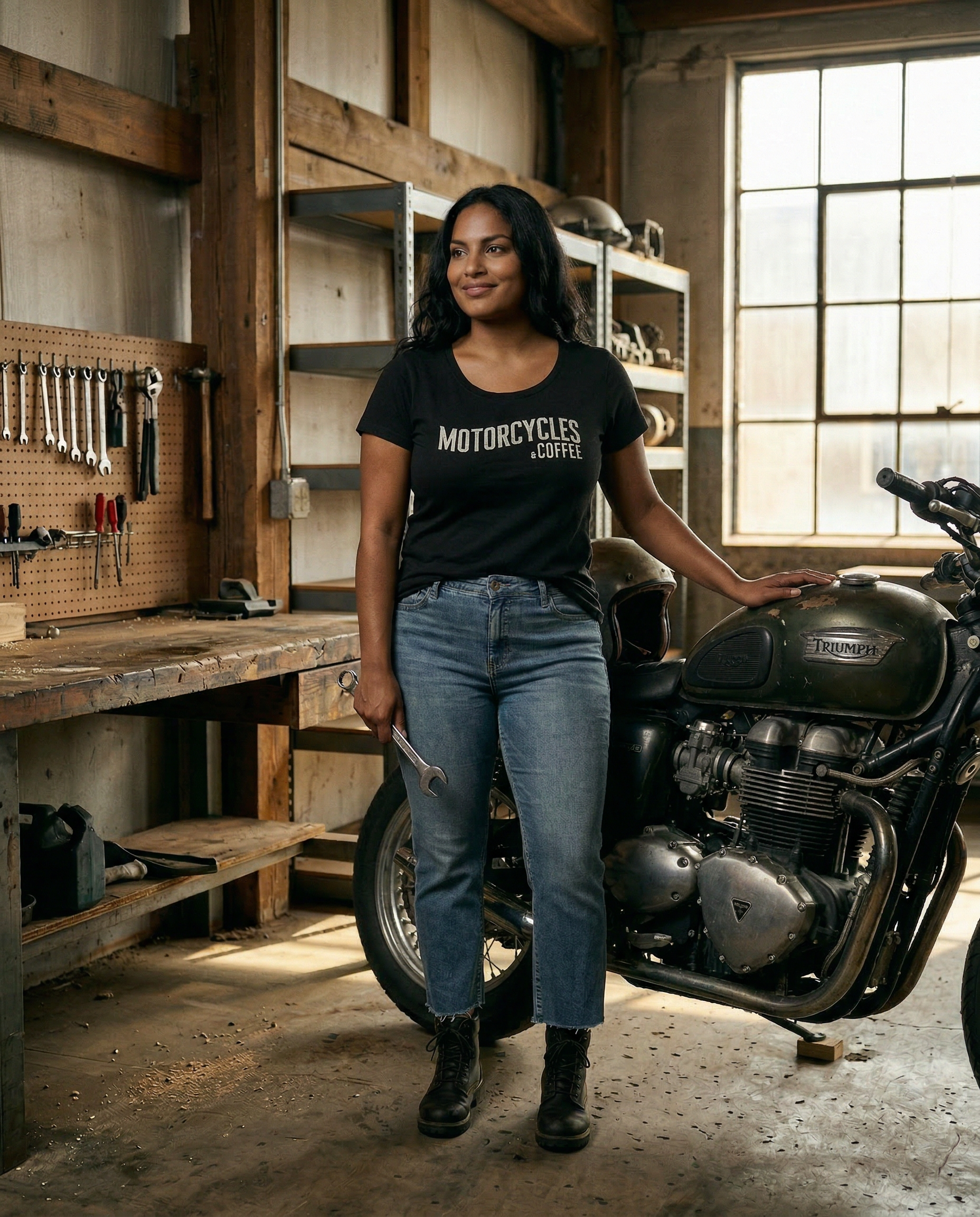 Comfortable and stylish, this women’s tee is perfect for bike meets, garage days, and casual everyday wear.