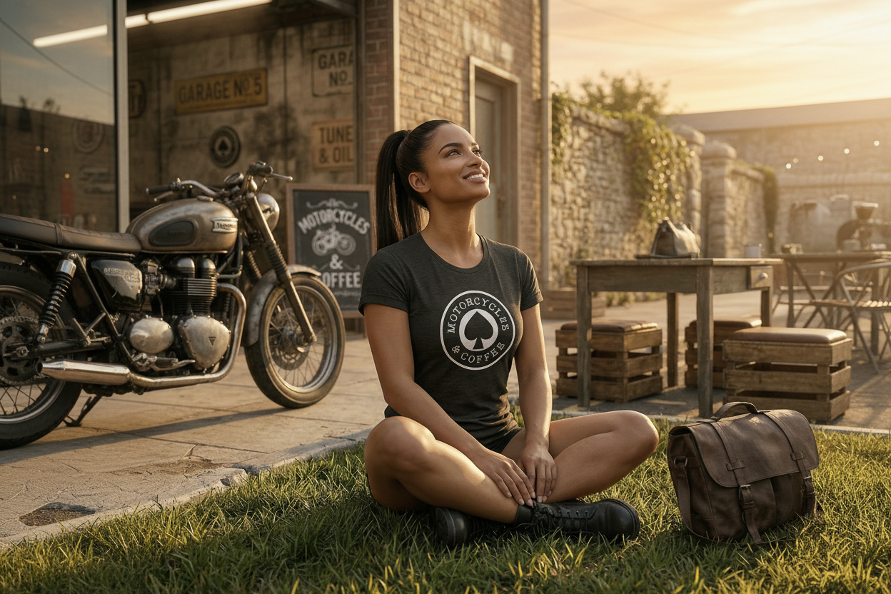 Motorcycles & Coffee - Ladies Shirts & Tanks