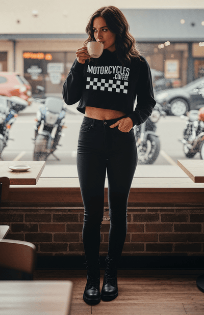 Motorcycles & Coffee Established Checkers - Crop Hoodie