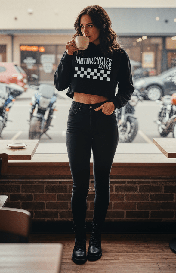 Motorcycles & Coffee Established Checkers - Crop Hoodie