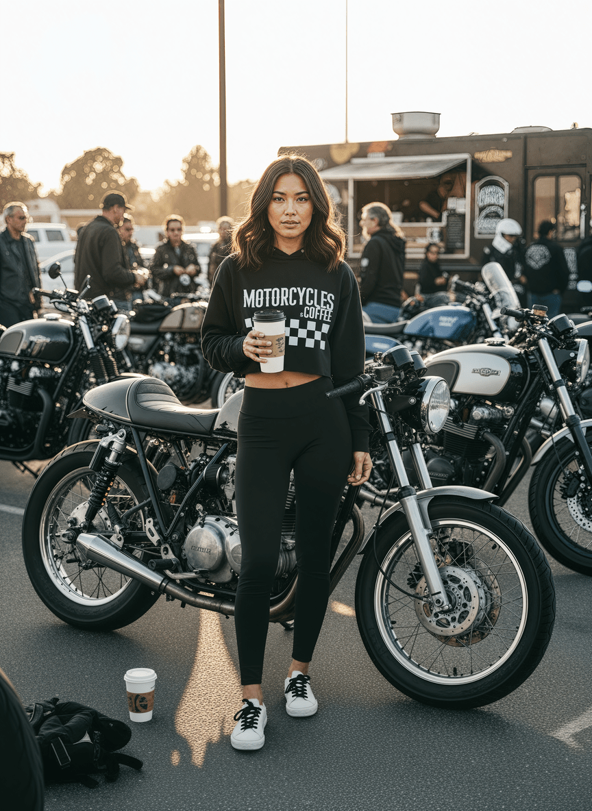 Designed with flat track racing roots, this crop hoodie brings together vintage checkers and modern street style. Perfect for fans of Harley-Davidson, Indian Motorcycles, and old-school racing culture, it’s built for both comfort and statement-making style.