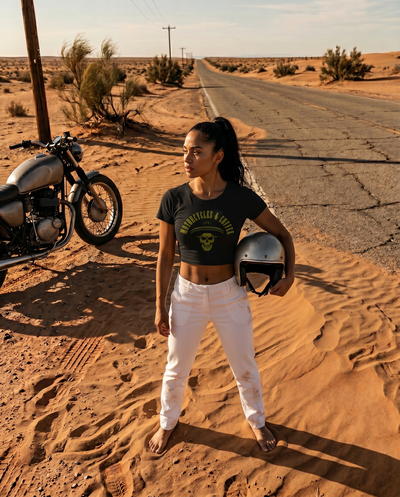 Built for the lady rider, this Sombrero crop top delivers a lightweight cotton-poly blend and bold 70’s-inspired style—perfect for rides, rallies, and beach days.