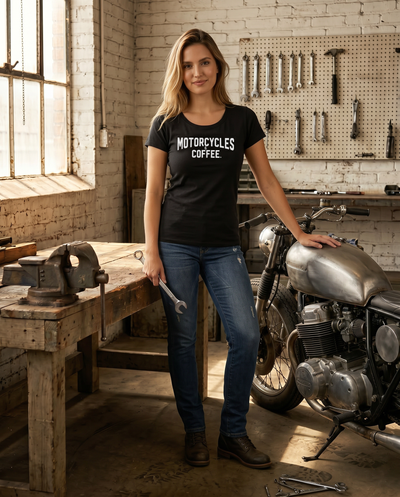 Built for the modern lady rider, this women’s biker t-shirt blends urban New York attitude with motorcycle lifestyle apparel.