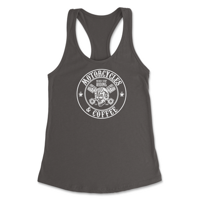 Motorcycles and Coffee Lucky Skull Ladies Racerback Tank Top