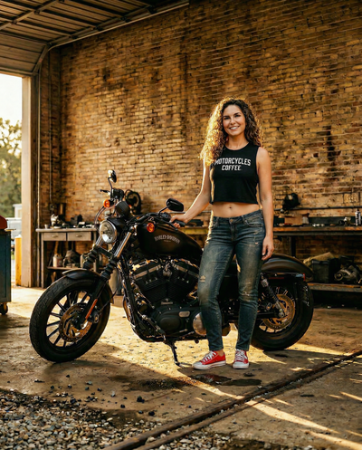 This stylish women’s crop tank blends NYC-inspired attitude with motorcycle lifestyle fashion for a clean, modern look.