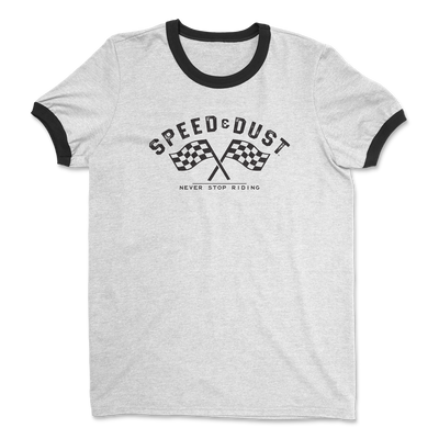 Built for Baja racing fans and off-road riders, the SPEED & DUST ringer shirt delivers vintage style inspired by desert racing, dirt bikes, and high-speed off-road culture.