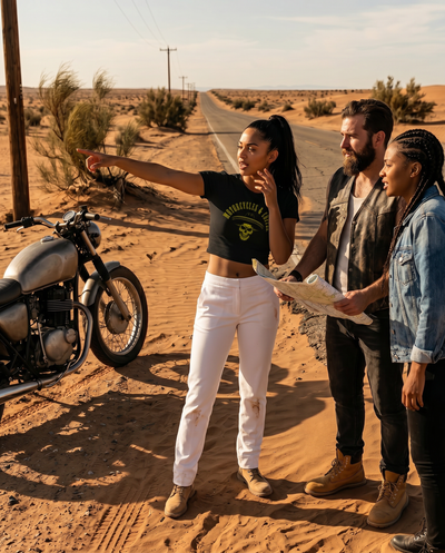 This women’s biker crop top features a soft, lightweight blend and a 70’s-inspired look that stands out at any motorcycle event.