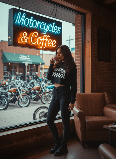 Channel the energy of AMA Vintage Days with this checkered crop hoodie designed for true moto enthusiasts. Whether you're walking the pits or grabbing coffee before a ride, this piece blends vintage motorcycle fashion with modern comfort and attitude.